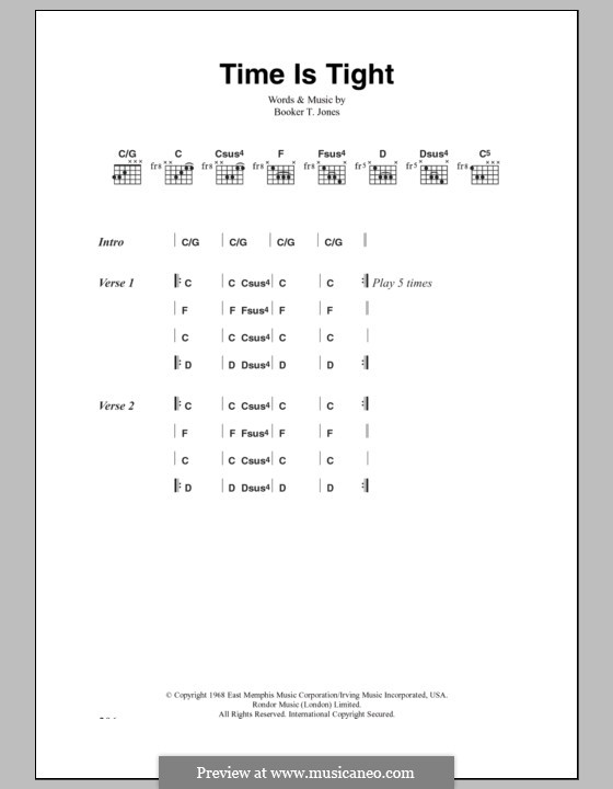 Time Is Tight (Booker T. and The MGs): Text und Akkorde by Al Jackson Jr., Booker T. Jones, Donald Duck Dunn, Steve Cropper