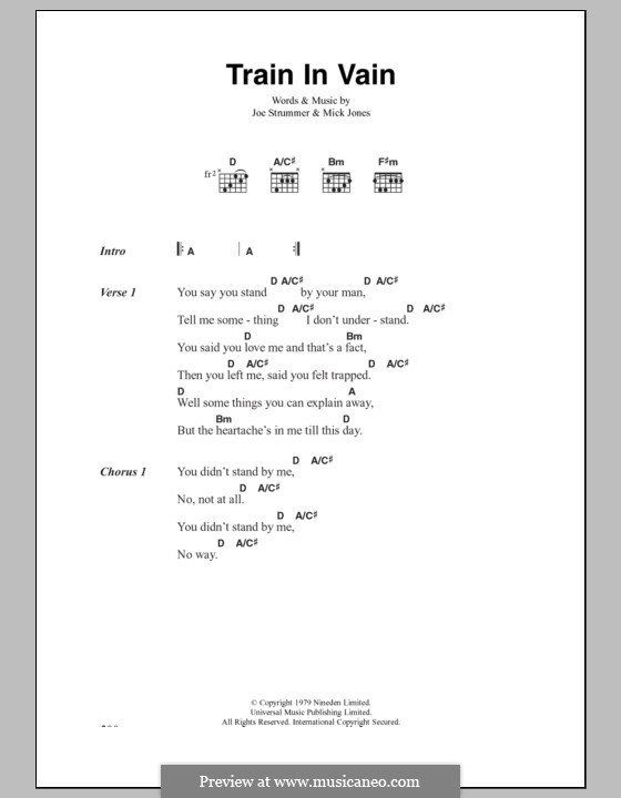 Train in Vain (The Clash): Text und Akkorde by Joe Strummer, Mick Jones