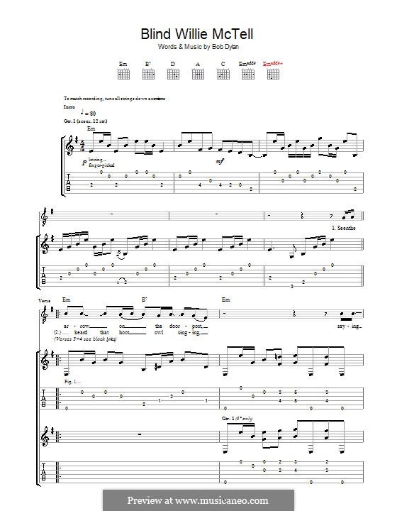 Blind Willie McTell: Für Gitarre mit Tabulatur by Bob Dylan