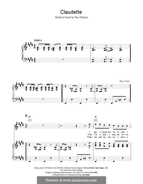 Claudette (The Everly Brothers): Für Stimme und Klavier (oder Gitarre) by Roy Orbison