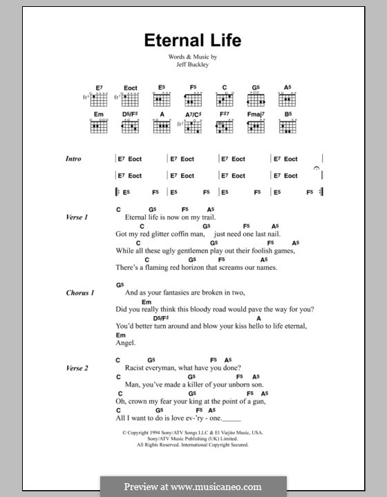 Eternal Life: Text und Akkorde by Jeff Buckley