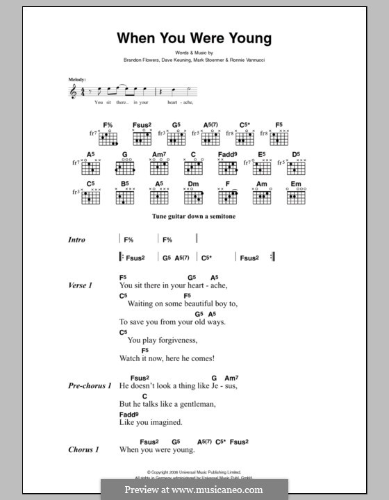 When You Were Young (The Killers): Text und Akkorde by Brandon Flowers, Dave Keuning, Mark Stoermer, Ronnie Vannucci