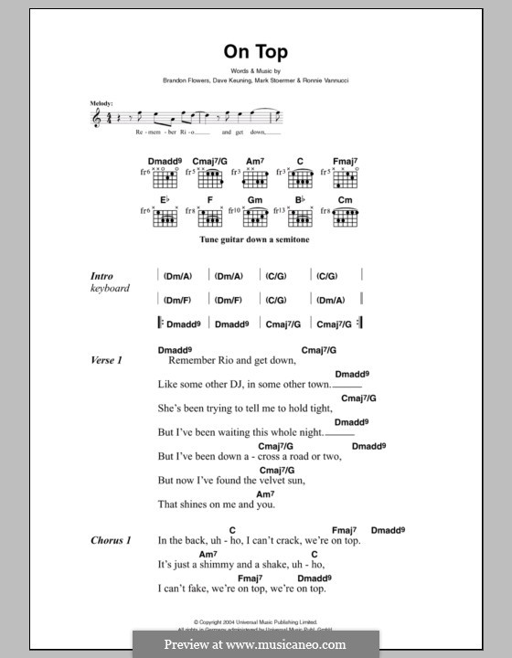 On Top (The Killers): Text und Akkorde by Brandon Flowers, Dave Keuning, Mark Stoermer, Ronnie Vannucci