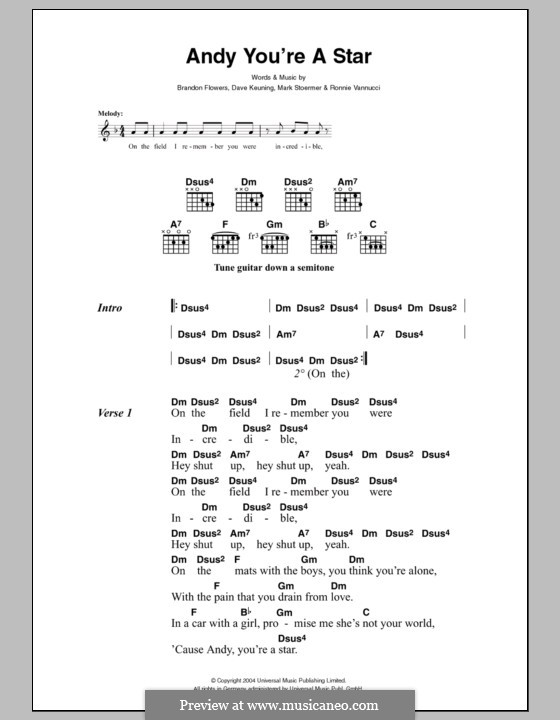 Andy You're a Star (The Killers): Text und Akkorde by Brandon Flowers, Dave Keuning, Mark Stoermer, Ronnie Vannucci