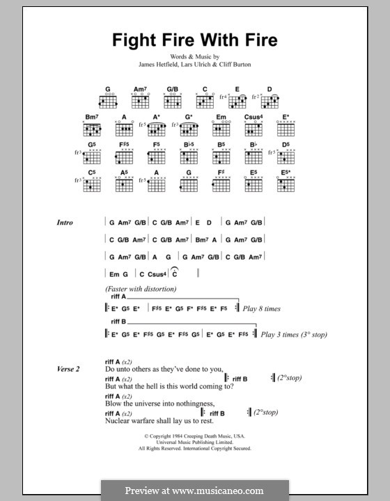 Fight Fire with Fire (Metallica): Text und Akkorde by Cliff Burton, James Hetfield, Lars Ulrich