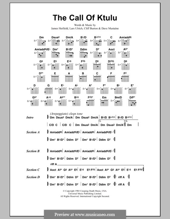 The Call of Ktulu (Metallica): Text und Akkorde by Cliff Burton, Dave Mustaine, James Hetfield, Lars Ulrich