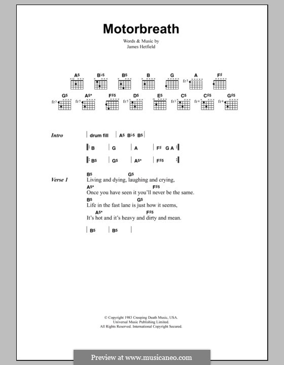 Motorbreath (Metallica): Text und Akkorde by James Hetfield