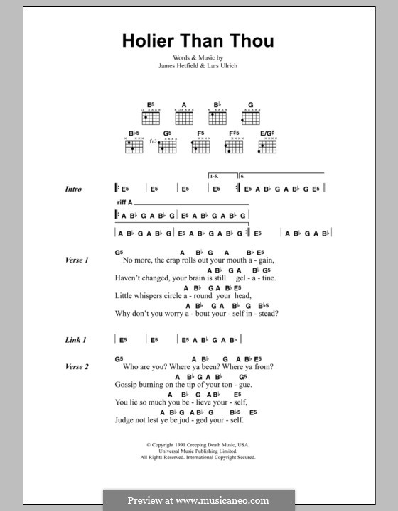 Holier Than Thou (Metallica): Text und Akkorde by James Hetfield, Lars Ulrich