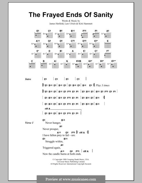 The Frayed Ends of Sanity (Metallica): Text und Akkorde by James Hetfield, Kirk Hammett, Lars Ulrich