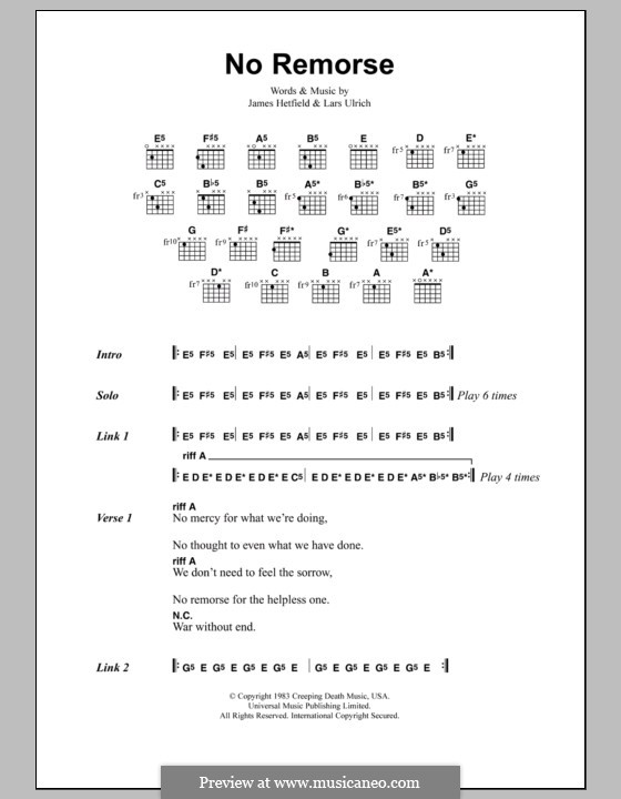 No Remorse (Metallica): Text und Akkorde by James Hetfield, Lars Ulrich