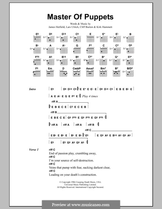 Master of Puppets (Metallica): Text und Akkorde by Cliff Burton, James Hetfield, Kirk Hammett, Lars Ulrich