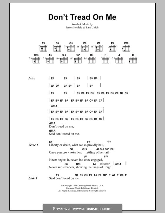 Don't Tread on Me (Metallica): Text und Akkorde by James Hetfield, Lars Ulrich