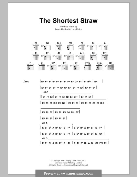The Shortest Straw (Metallica): Text und Akkorde by James Hetfield, Lars Ulrich