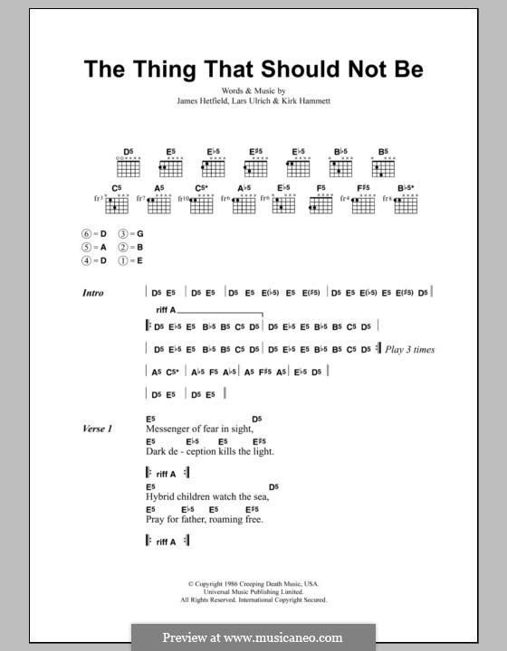 The Thing That Should Not Be (Metallica): Text und Akkorde by James Hetfield, Kirk Hammett, Lars Ulrich