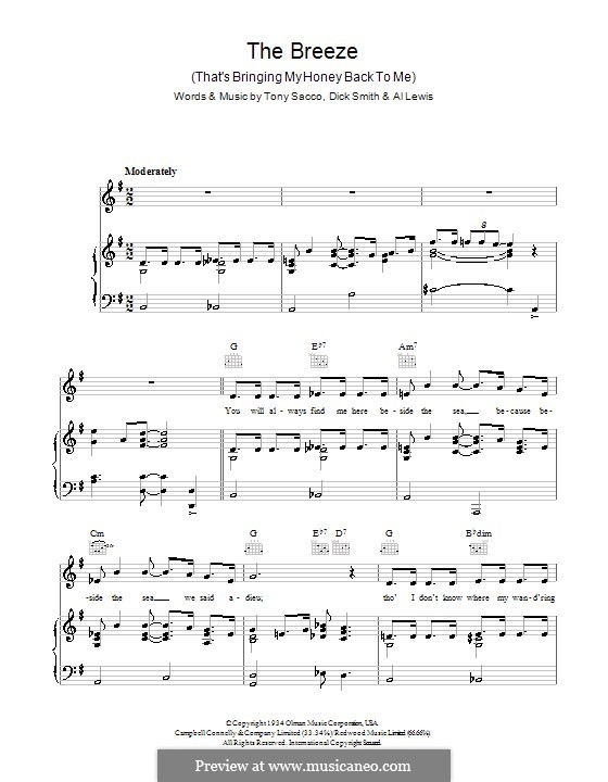 The Breeze (That's Bringing My Honey Back To Me): Für Stimme und Klavier (oder Gitarre) by Dick Smith, Tony Sacco