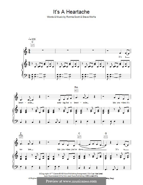 It's a Heartache (Bonnie Tyler): Für Stimme und Klavier (oder Gitarre) by Ronnie Scott, Steve Wolfe