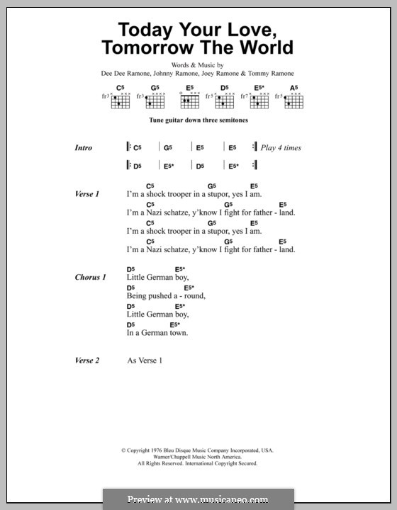 Today Your Love, Tomorrow the World (Metallica): Text und Akkorde by Douglas Calvin, Jeffrey Hyman, John Cummings, Thomas Erdelyi