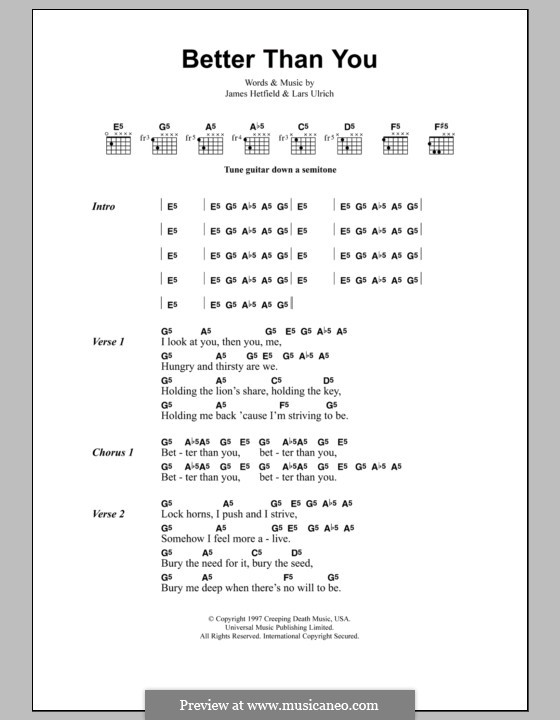 Better Than You (Metallica): Text und Akkorde by James Hetfield, Lars Ulrich