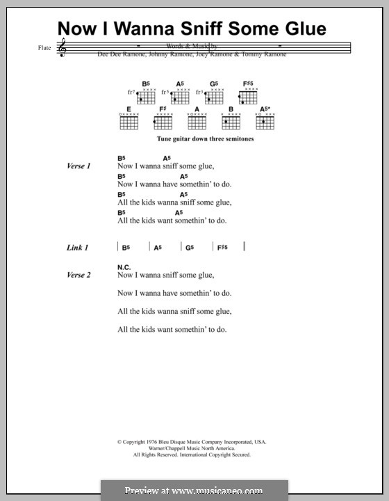 Now I Wanna Sniff Some Glue (Metallica): Text und Akkorde by Douglas Calvin, Jeffrey Hyman, John Cummings, Thomas Erdelyi