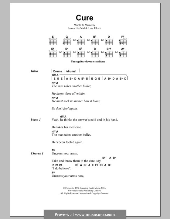 Cure (Metallica): Text und Akkorde by James Hetfield, Lars Ulrich