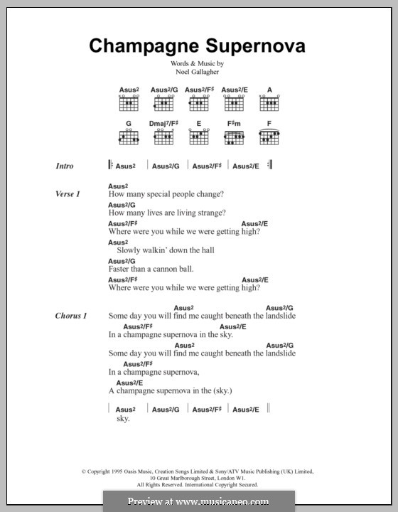 Champagne Supernova (Oasis): Text und Akkorde by Noel Gallagher