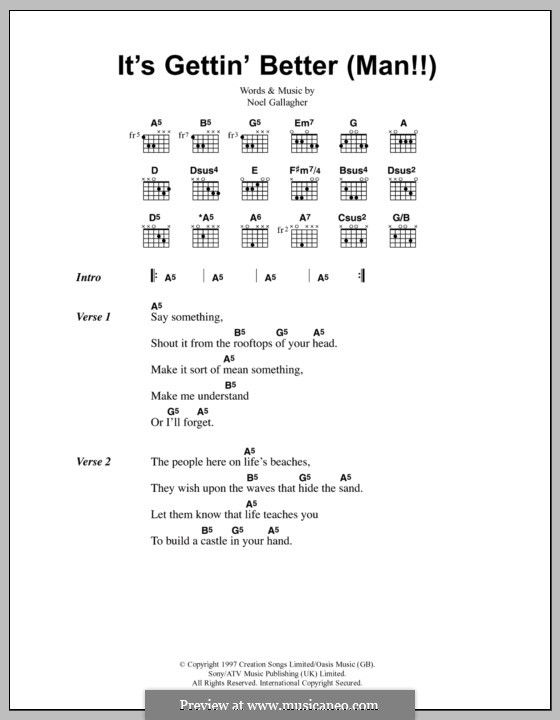 It's Gettin' Better (Man!!): Text und Akkorde (Oasis) by Noel Gallagher