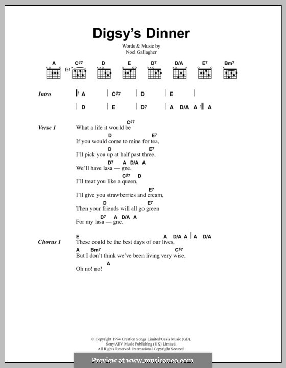Digsy's Dinner (Oasis): Text und Akkorde by Noel Gallagher