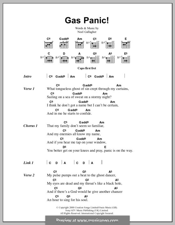 Gas Panic! (Oasis): Text und Akkorde by Noel Gallagher