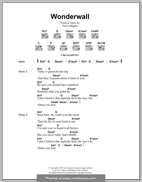 Wonderwall (Oasis): Text und Akkorde by Noel Gallagher