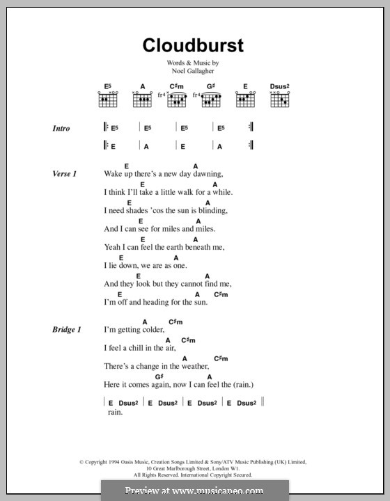 Cloudburst (Oasis): Text und Akkorde by Noel Gallagher
