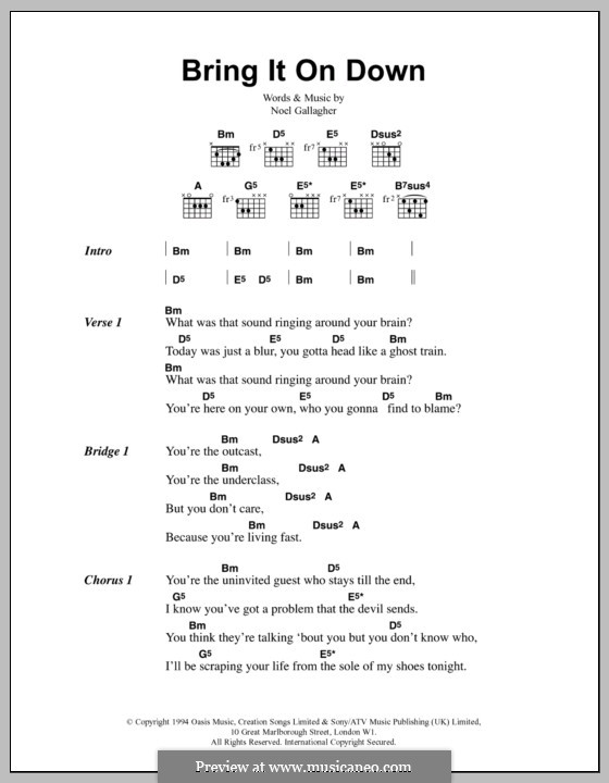 Bring it on Down (Oasis): Text und Akkorde by Noel Gallagher