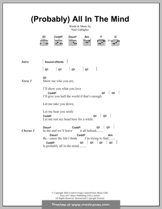 (Probably) All in the Mind (Oasis): Text und Akkorde by Noel Gallagher