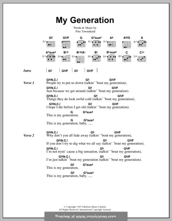 My Generation (The Who): Text und Akkorde by Peter Townshend