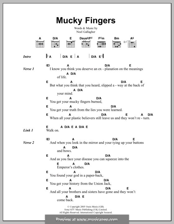 Mucky Fingers (Oasis): Text und Akkorde by Noel Gallagher