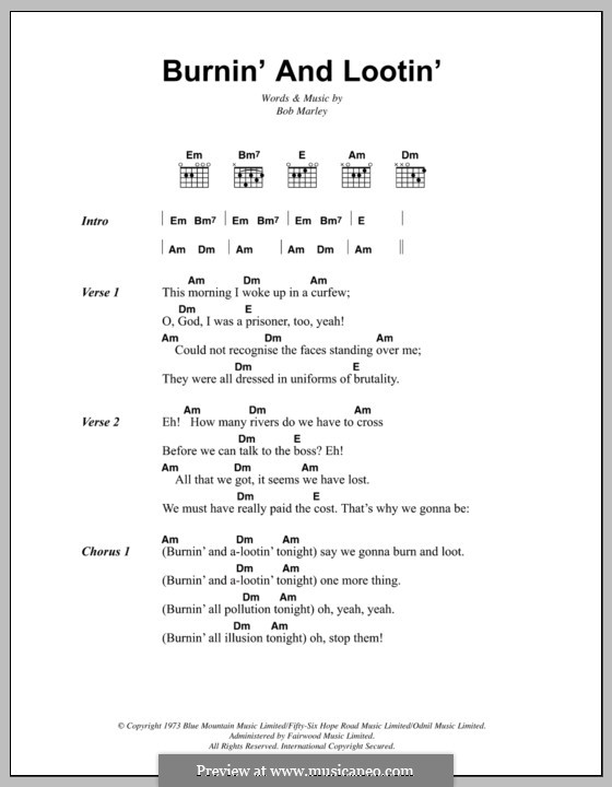 Burnin' and Lootin': Text und Akkorde by Bob Marley