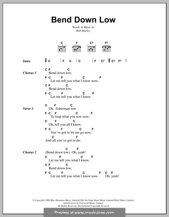 Bend Down Low: Text und Akkorde by Bob Marley