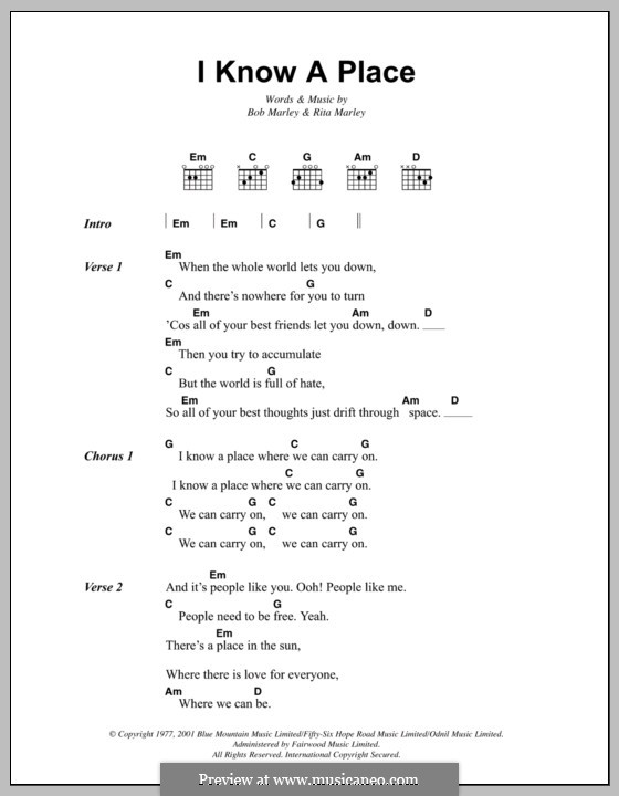 I Know a Place (Bob Marley and The Wailers): Text und Akkorde by Rita Marley