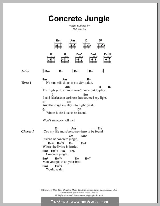 Concrete Jungle: Text und Akkorde by Bob Marley
