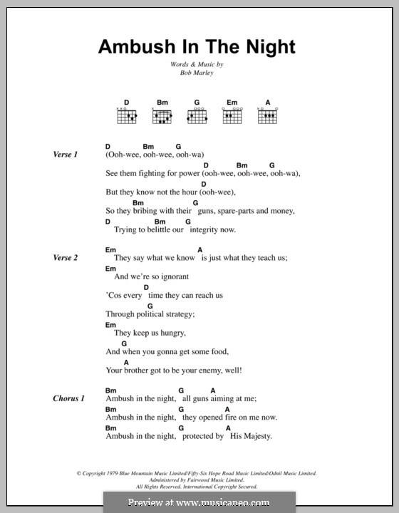 Ambush in the Night: Text und Akkorde by Bob Marley