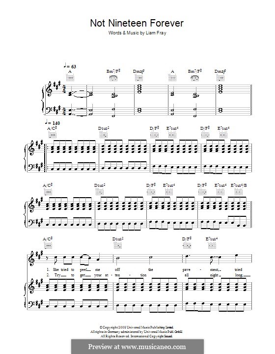 Not Nineteen Forever (The Courteeners): Für Stimme und Klavier (oder Gitarre) by Liam Fray