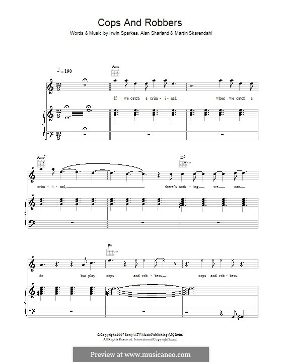 Cops and Robbers (The Hoosiers): Für Stimme und Klavier (oder Gitarre) by Alan Sharland, Irwin Sparkes, Martin Skarendahl