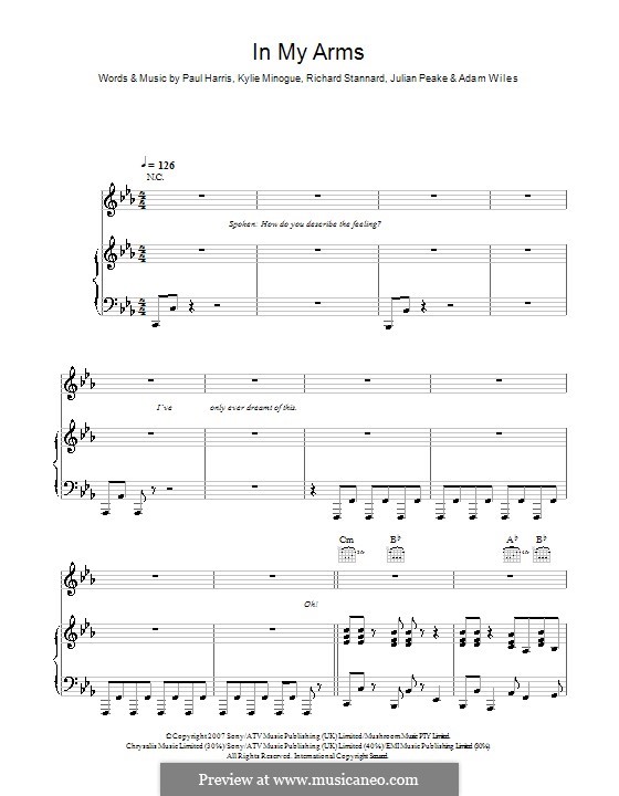 In My Arms (Kylie Minogue): Für Stimme und Klavier (oder Gitarre) by Adam Wiles, Julian Peake, Paul Harris, Richard Stannard