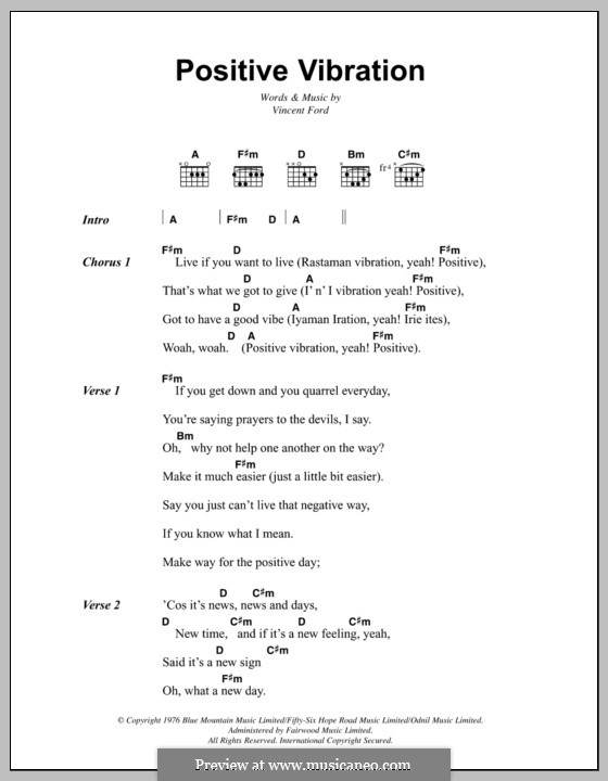 Positive Vibration (Bob Marley): Text und Akkorde by Vincent Ford