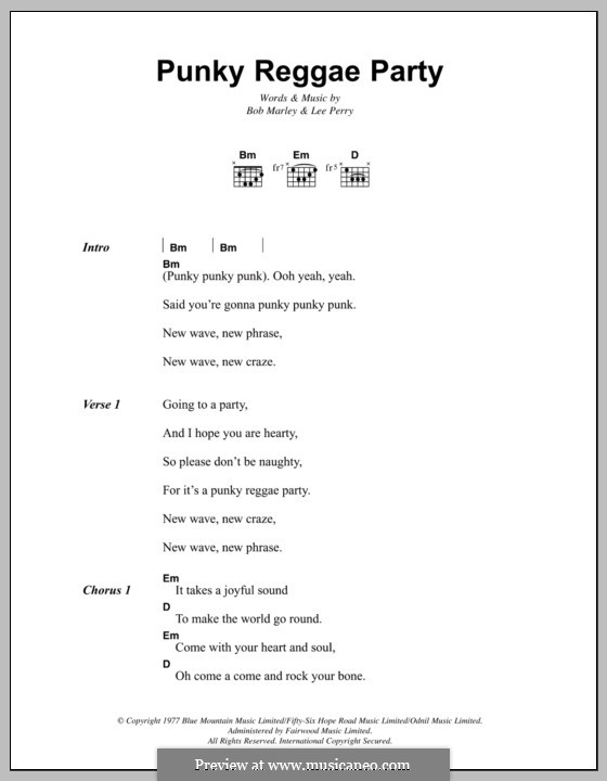 Punky Reggae Party (Bob Marley): Text und Akkorde by Lee Scratch Perry 