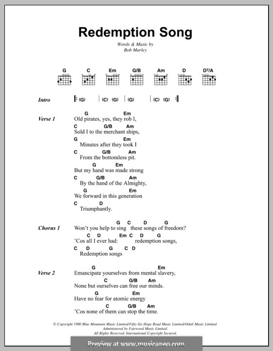 Redemption Song: Text und Akkorde by Bob Marley