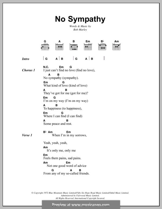 No Sympathy: Text und Akkorde by Bob Marley