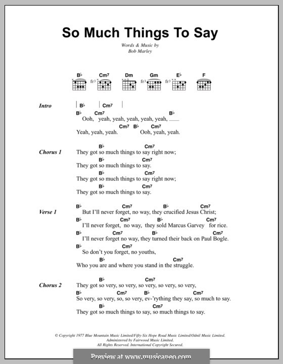 So Much Things to Say: Text und Akkorde by Bob Marley