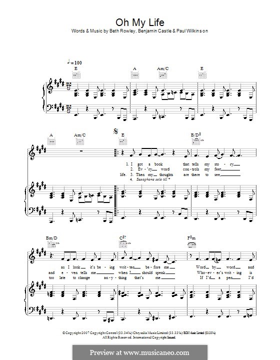 Oh My Life (Beth Rowley): Für Stimme und Klavier (oder Gitarre) by Benjamin Castle, Paul Wilkinson