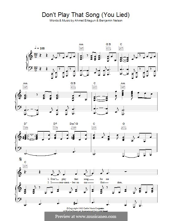 Don't Play That Song (You Lied): Für Stimme mit Klavier oder Gitarre (Aretha Franklin) by Ahmet Ertegun, Benjamin Nelson
