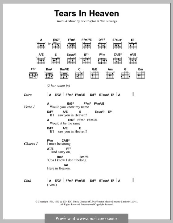 Vocal version (Tears in Heaven) by E. Clapton, W. Jennings on MusicaNeo